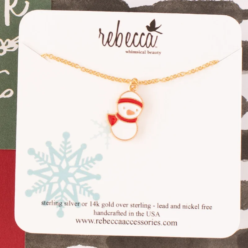 personalized initial necklaces -Snowman Red Scarf Necklace - Children's