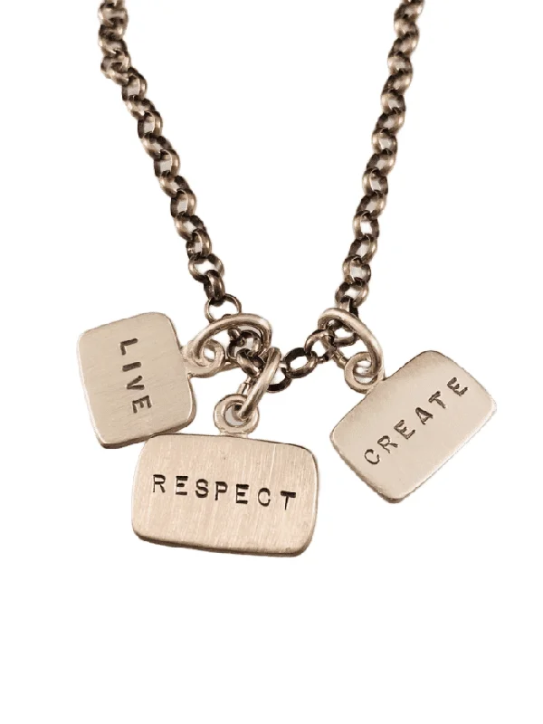 personalized zodiac necklaces -18” Sterling Silver Live Respect Create Tag Charm Necklace