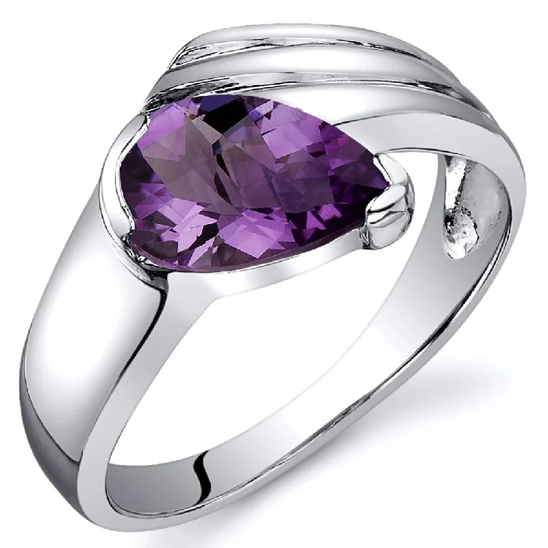 anniversary rings for women -Sterling Silver 1 ct Amethyst Solitaire Ring