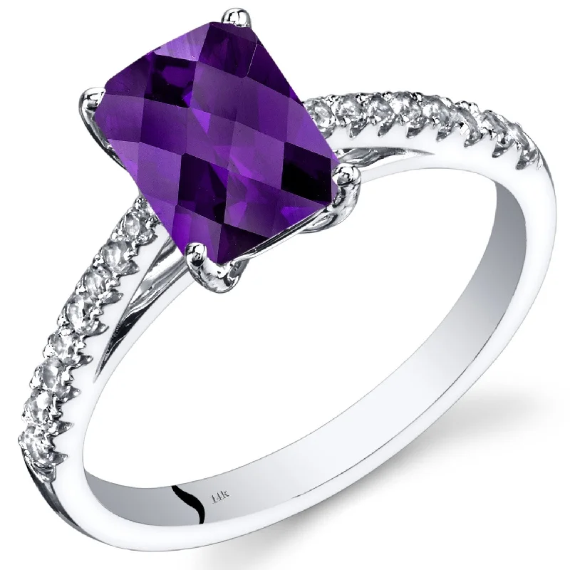 bold rings for women -14k White Gold 1.41ct Amethyst and White Topaz Ring