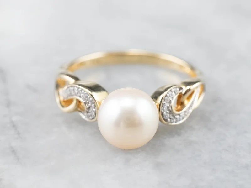 heart diamond rings for women -Pearl Diamond Two Tone Gold Ring