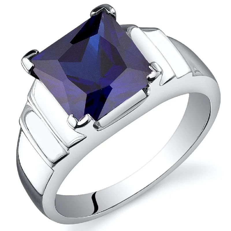 wedding rings for couples -Sterling Silver 3.5 ct Created Sapphire Solitaire Ring