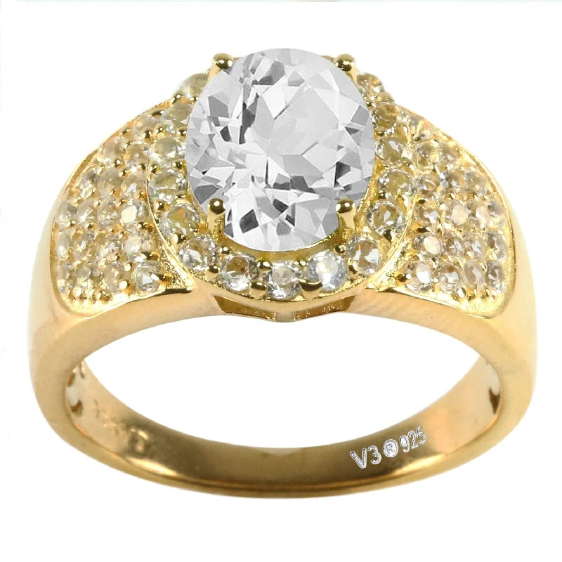 thin engagement rings -Gold Over Sterling Silver with Natural White Topaz Halo Ring