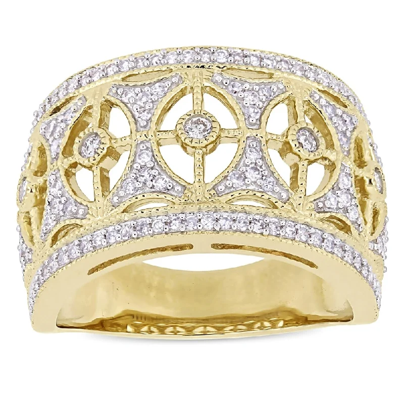 fashion gemstone rings for women -Miadora Signature Collection 10k Yellow Gold 1/2ct TDW Diamond Openwork Vintage Anniversary Ring