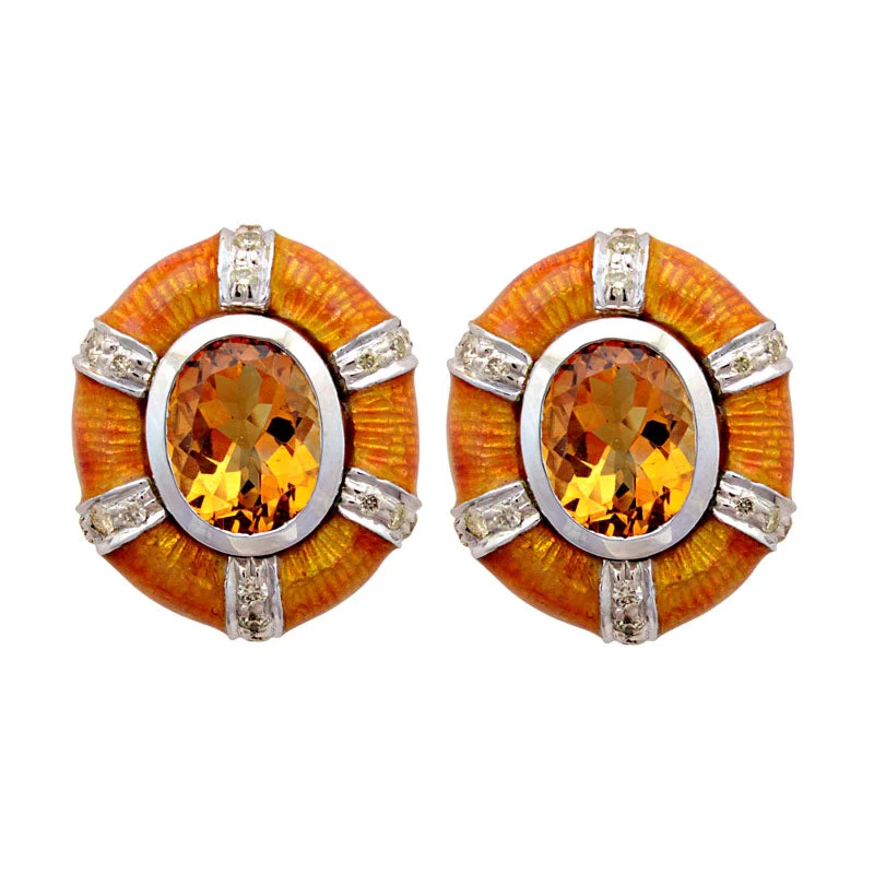 multi-colored earrings for women -Earrings-Citrine and Diamond (Enamel)