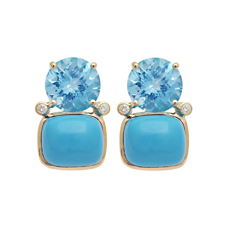 cute earrings for women -Earrings-Blue Topaz, Turquoise and Diamond