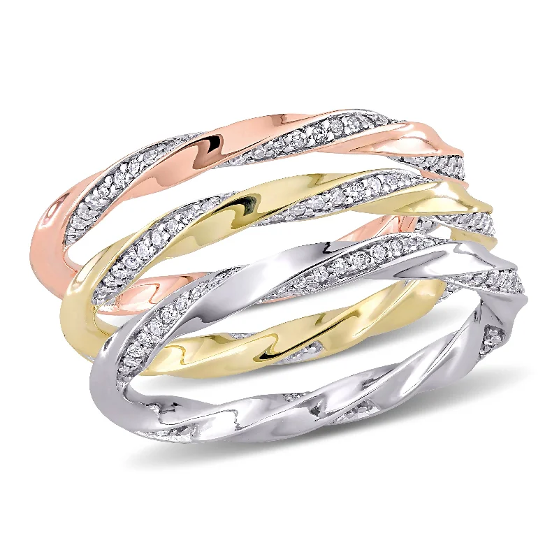 oval rings for women -Miadora 10k Three-Tone Gold 3/4ct TDW Diamond 3-Piece Stackable Eternity Ring Set