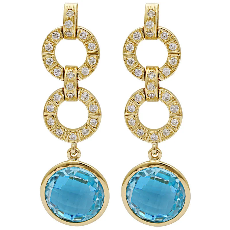 diamond drop earrings for women -Earrings-Blue Topaz and Diamond