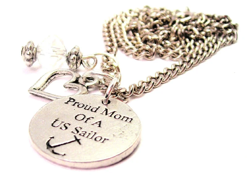 birthday gift necklaces for women -Proud Mom Of A Us Sailor Necklace with Small Heart