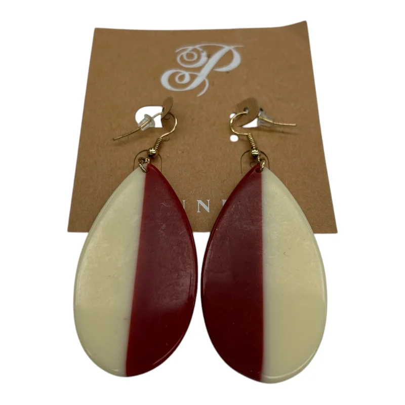 elegant pearl drop earrings -Earrings Dangle/Drop By Plunder In Cream & Red