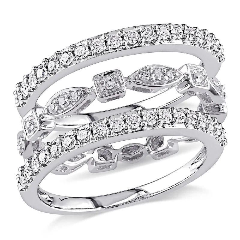 chunky rings for women -Miadora Signature Collection 10k White Gold 3/4ct TDW Diamond 3-piece Anniversary Stackable Ring Set