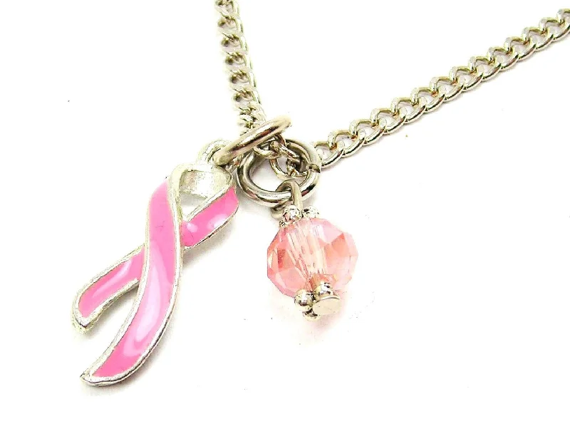 statement necklaces for women -Breast Cancer Awareness Ribbon Single Charm Necklace