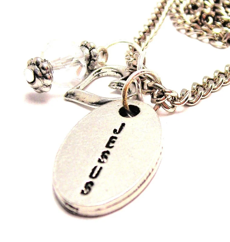 unique necklaces for women -Jesus Letters Going Down Necklace with Small Heart