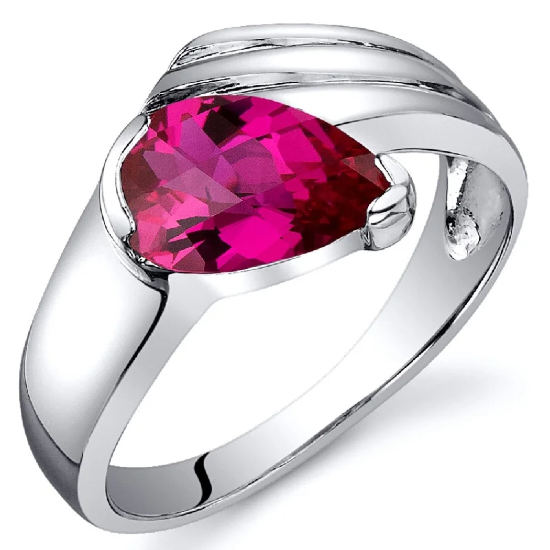 double band rings for women -Sterling Silver 1.5 ct Created Ruby Solitaire Ring