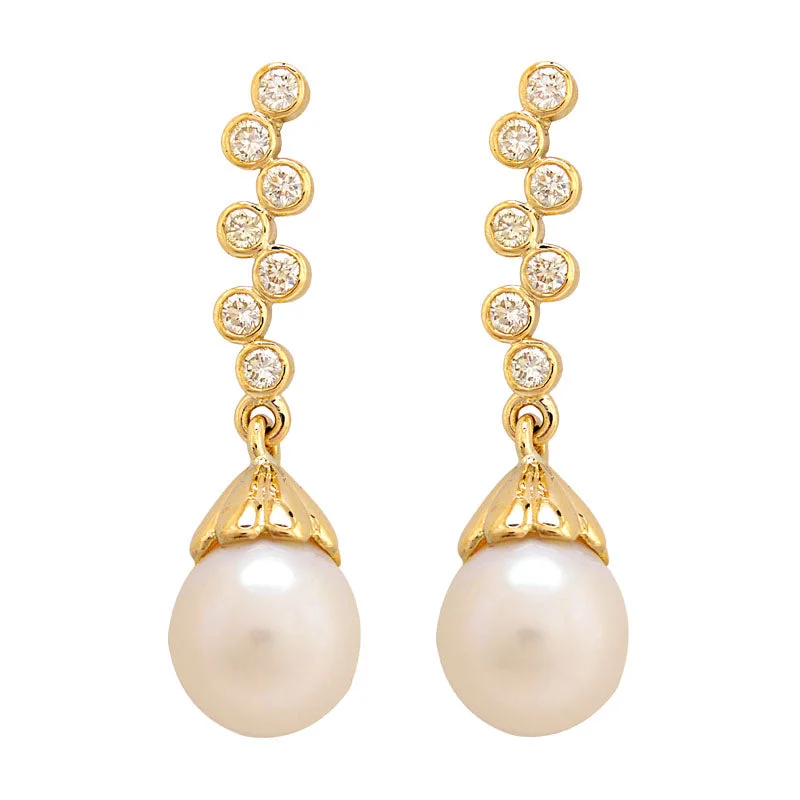 gemstone earrings for women -Earrings-South Sea Pearl and Diamond