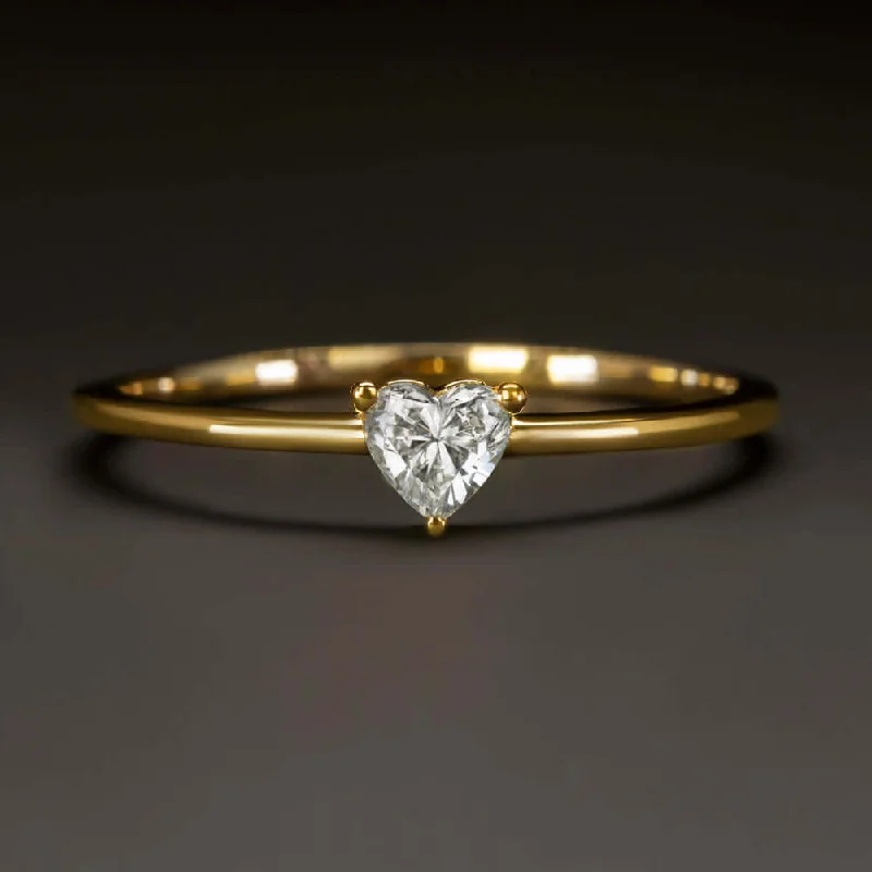 luxury rings for women -HEART SHAPE NATURAL DIAMOND SOLITAIRE RING 0.20ct PROMISE ENGAGEMENT YELLOW GOLD