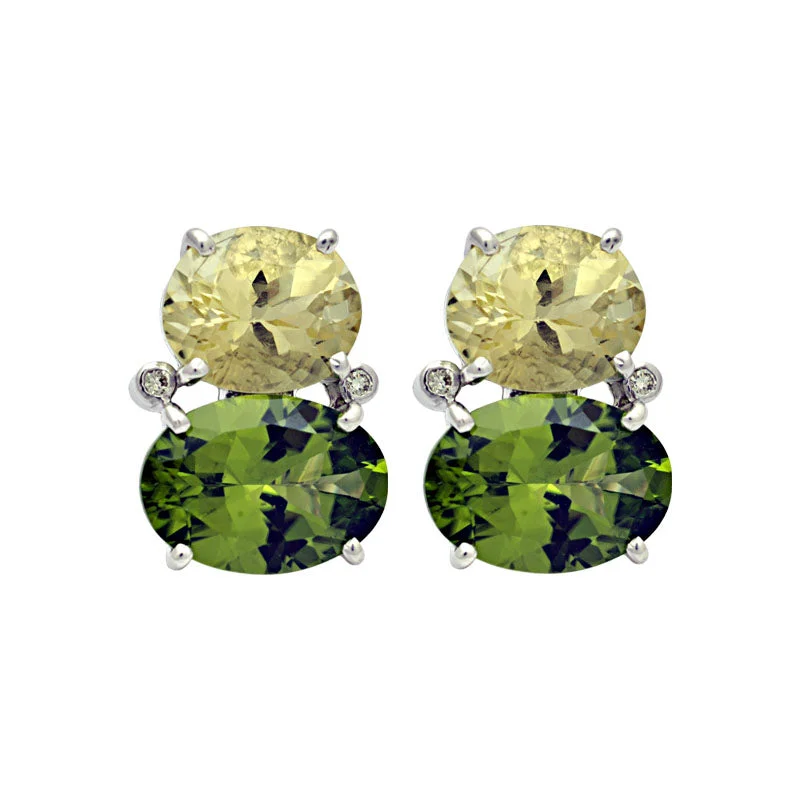 elegant gold earrings for women -Earrings-Lemon Quartz, Peridot and Diamond