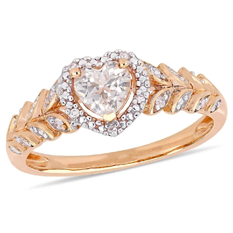 eternity rings for women -Miadora 10k Rose Gold Created White Sapphire and Diamond Heart Halo Ring