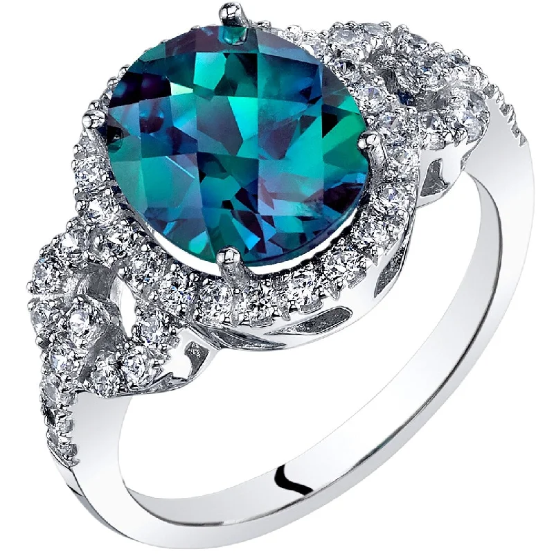 fashion promise rings -14k White Gold 3.69ct Created Alexandrite and Cubic Zirconia Ring