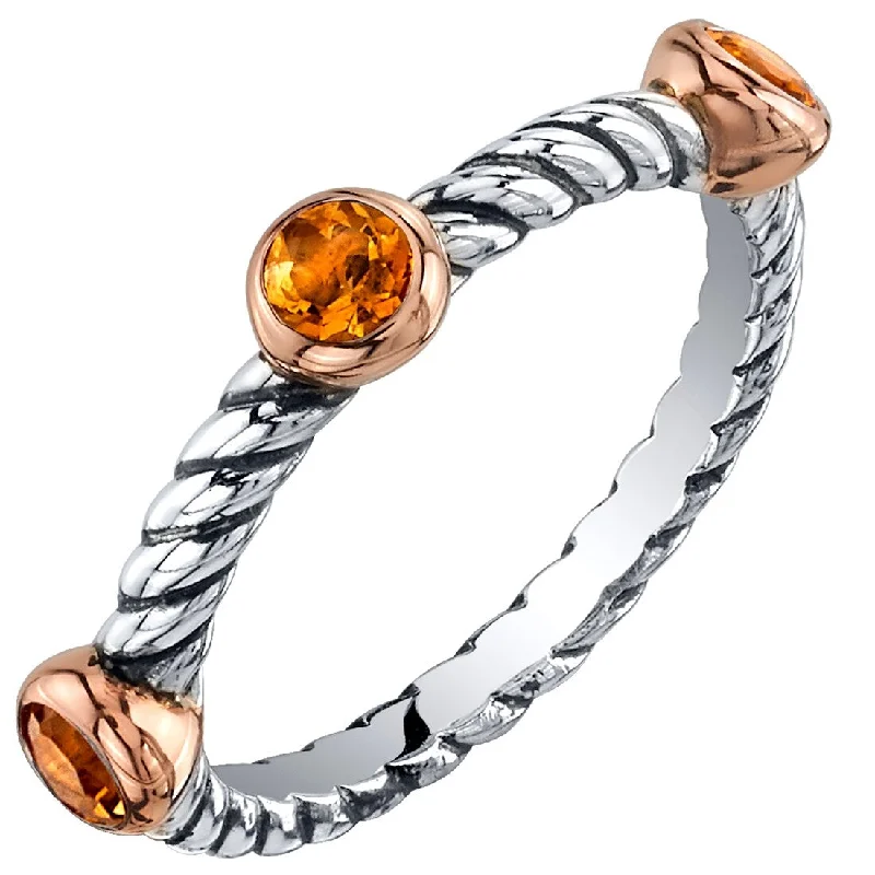 sapphire engagement rings -Sterling Silver Citrine 3-Stone Cable Rope Stackable Ring