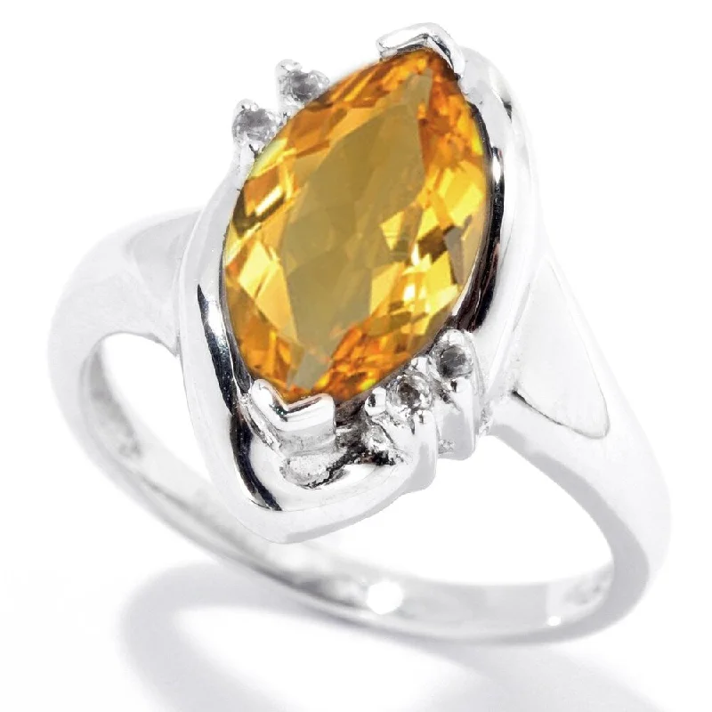 multi-stone rings for women -Sterling Silver 2.64ct Citrine and White Topaz Marquise Ring - Yellow