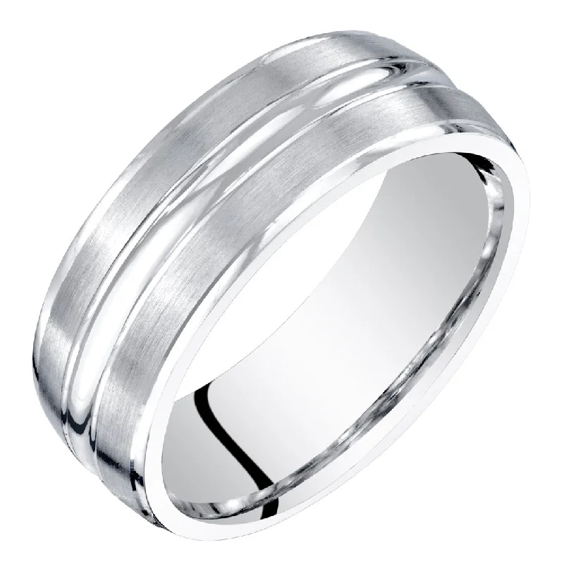 mixed metal rings for women -Mens 14k White Gold Wedding Ring Band 7mm Comfort Fit