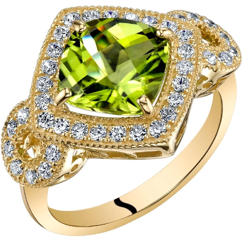 unique diamond rings for women -14k Yellow Gold 2.88ct Peridot and Cubic Zirconia Ring