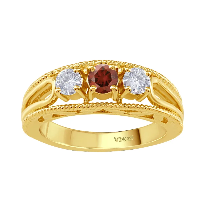 wedding rings with gemstones -Gold Over Sterling Silver with Genuine Red Diamond and Moissanite Ring