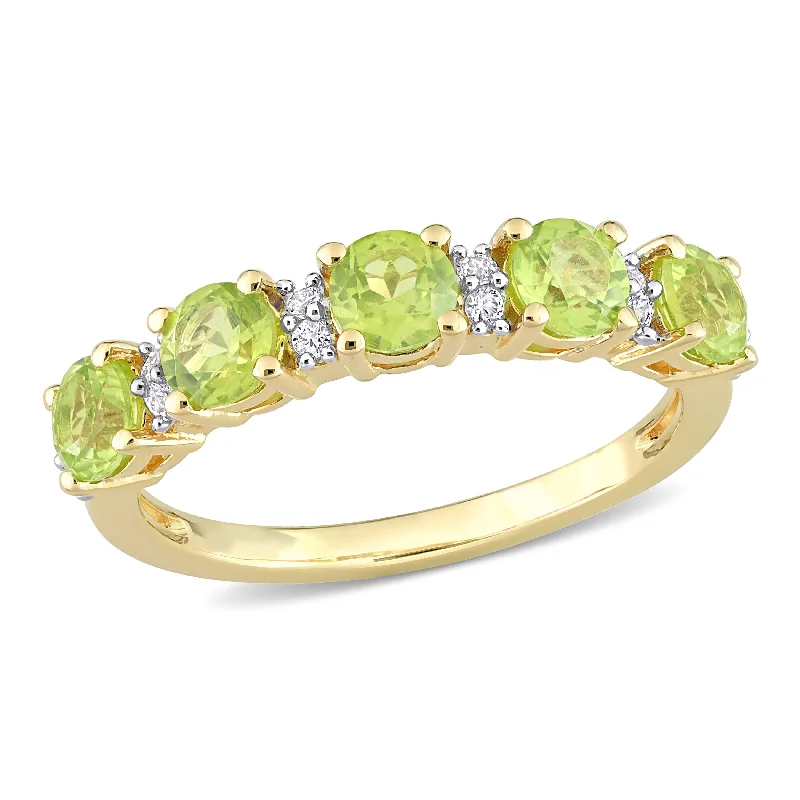 wedding bands for women -Miadora 1 3/5ct TGW Peridot and White Sapphire Semi Eternity Ring in Yellow Silver