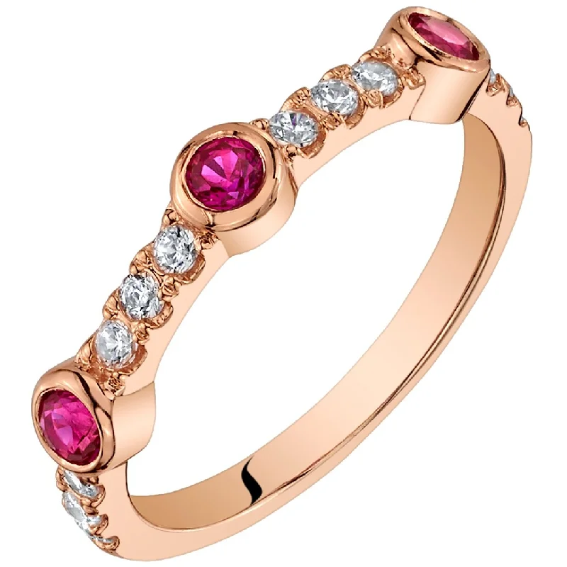 anniversary rings for women -Rose-Tone Created Ruby Bezel Half Eternity Ring