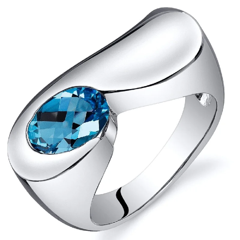 fashion rings for women -Sterling Silver 1.5 ct Swiss Blue Topaz Solitaire Ring