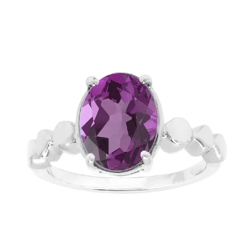 silver rings for women -Sterling Silver with Natural Amethyst Solitaire Ring