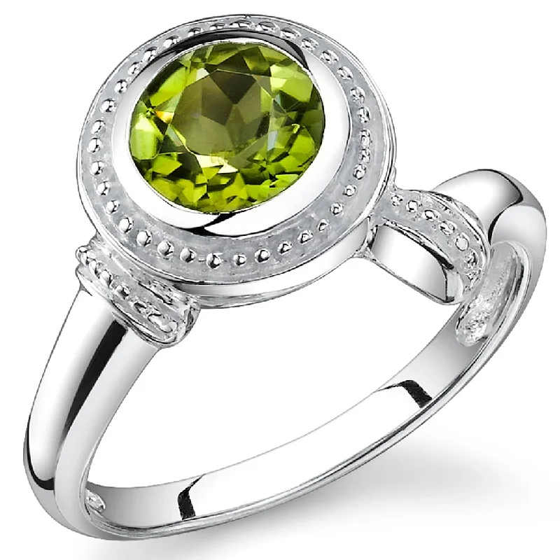 statement wedding rings for women -Sterling Silver 1.5 ct Peridot Solitaire Ring