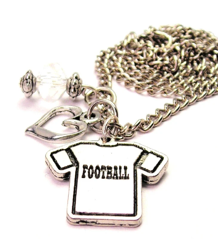 personalized zodiac necklaces -Football Jersey Necklace with Small Heart