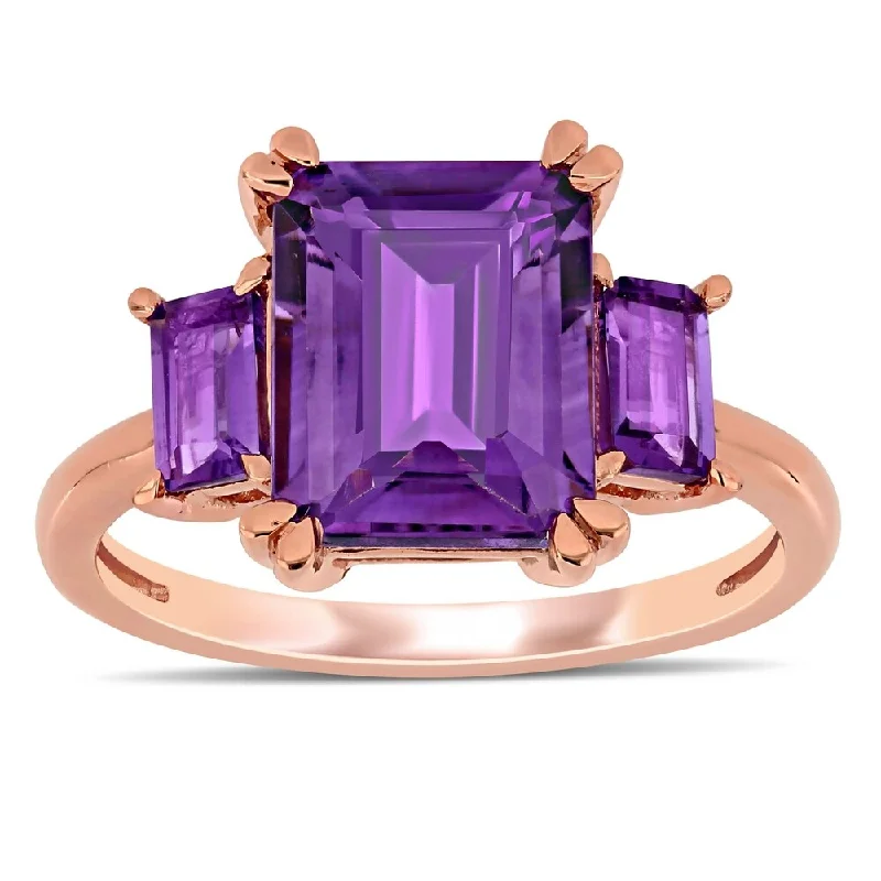 adjustable rings for women -Miadora 14k Rose Gold Octagon-Cut Amethyst and African-Amethyst 3-Stone Ring