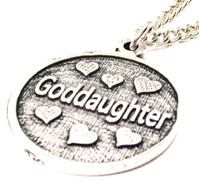 birthstone necklaces for women -Goddaughter With Hearts Circle Single Charm Necklace