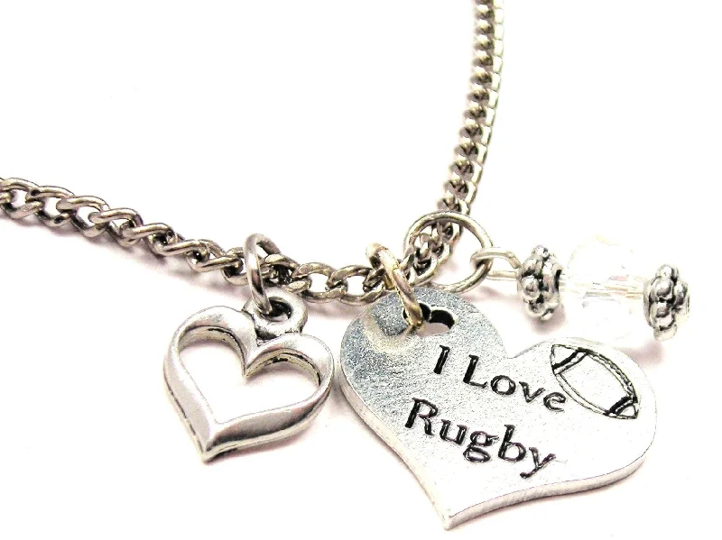 rose gold choker necklaces -I Love Rugby Heart And Crystal Necklace