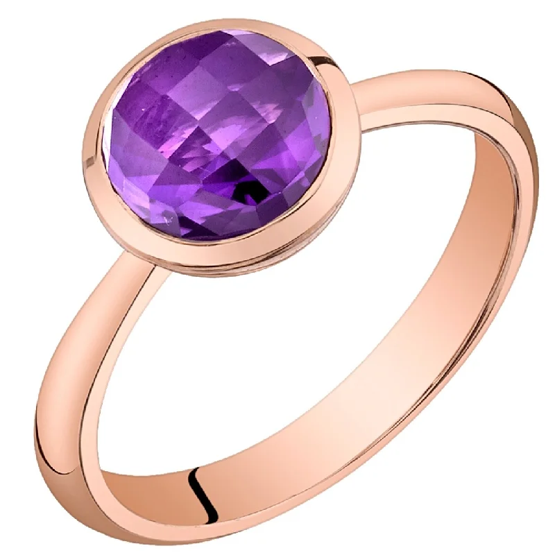 engagement rings for brides -14k Rose Gold 1.5ct Amethyst Solitaire Birthstone Ring