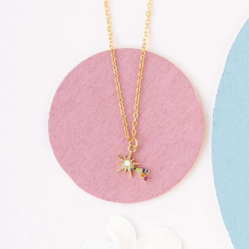 handmade necklaces for women -Shooting Star CZ Rainbow Charm Necklace