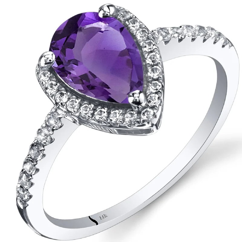 art deco rings for women -14k White Gold 1.29ct Amethyst and White Topaz Ring