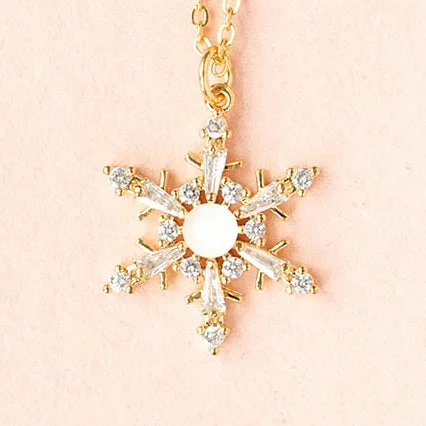 gemstone layered necklaces -Snowflake Sparkle CZ Stone Charm Dainty Pendant Necklace