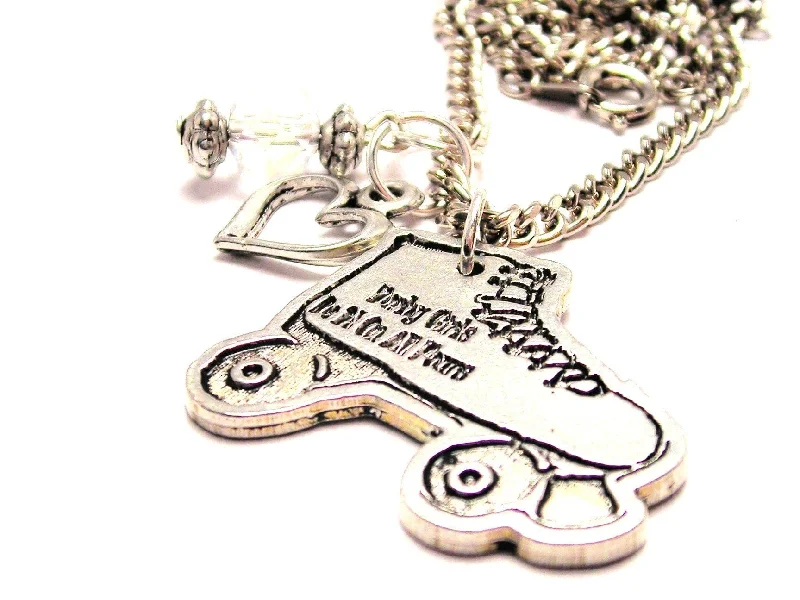 engagement necklaces for women -Derby Girls Do It On All Fours Roller Skate Necklace with Small Heart