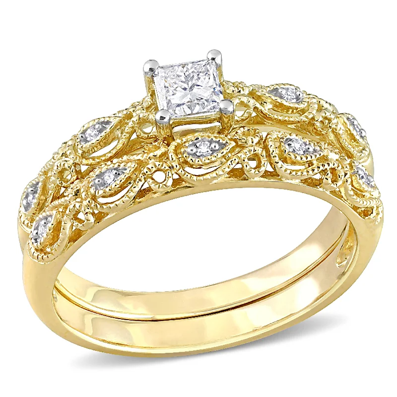 fashion rings for women -Miadora 1/3ct TDW Diamond Bridal Ring Set in 10k Yellow Gold