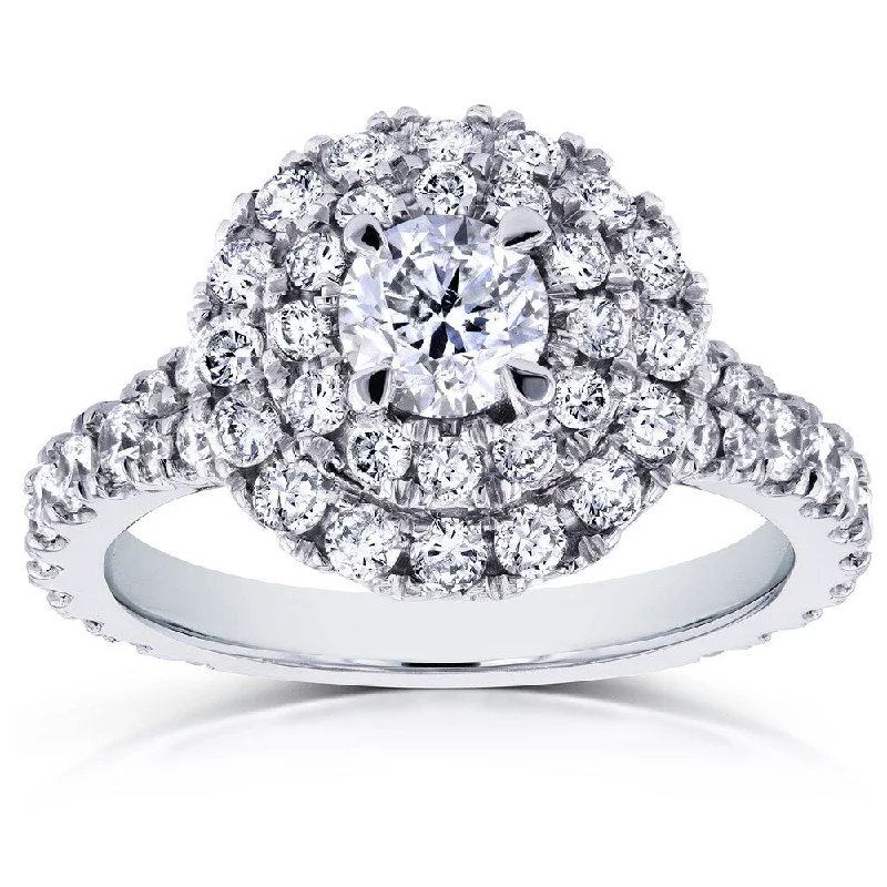 chunky rings for women -Annello by Kobelli 14k White Gold 1 3/4ct TDW Round Diamond Double Halo Cluster Cathedral Ring