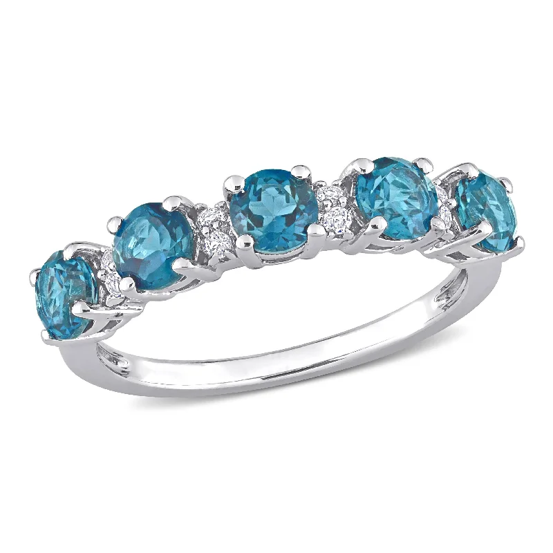 infinity rings for women -Miadora 1 5/8ct TGW London Blue Topaz and White Topaz Semi Eternity Ring in Sterling Silver