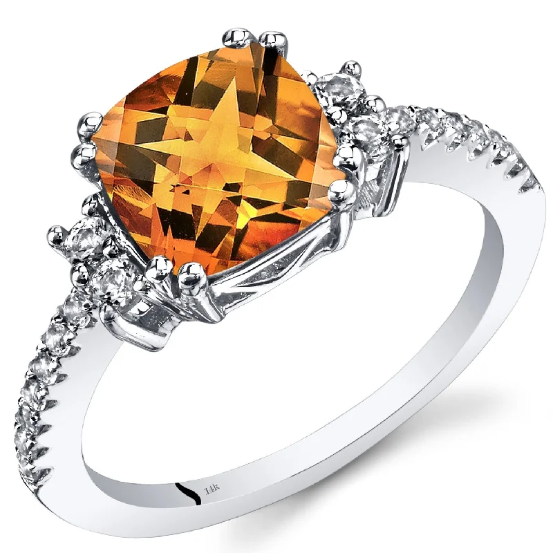 custom engraved rings -14k White Gold 2.28ct Citrine and White Topaz Ring