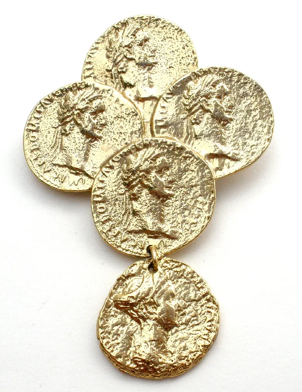 Vintage Gold Coin Brooch Pin by M Jent