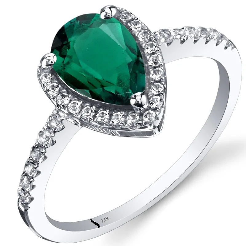 double band rings for women -14k White Gold 1.54ct Created Emerald and White Topaz Ring