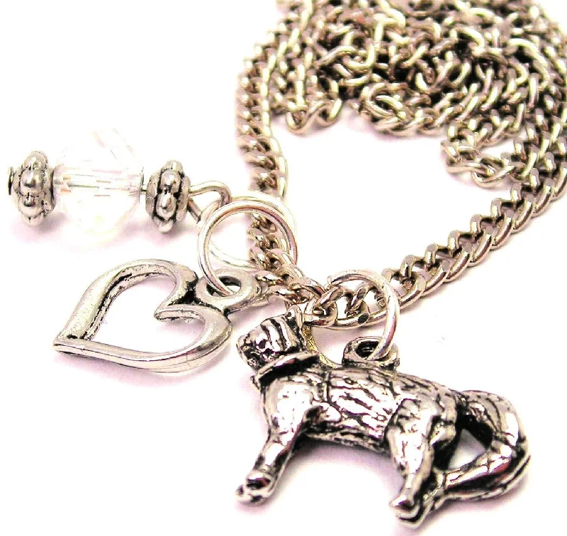 engraved necklaces for women -Cat With Collar Necklace with Small Heart