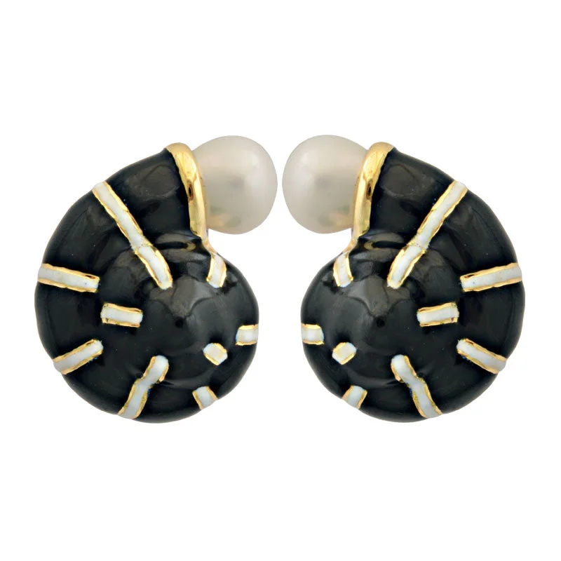 minimalist gold earrings for women -Earrings-Pearl (Enamel)